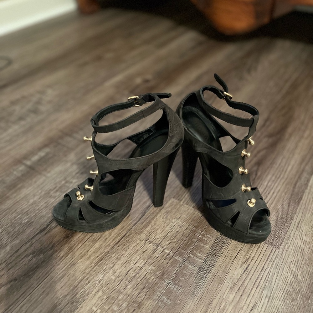Thomas Wylde Black Leather Studded Heels Size 37